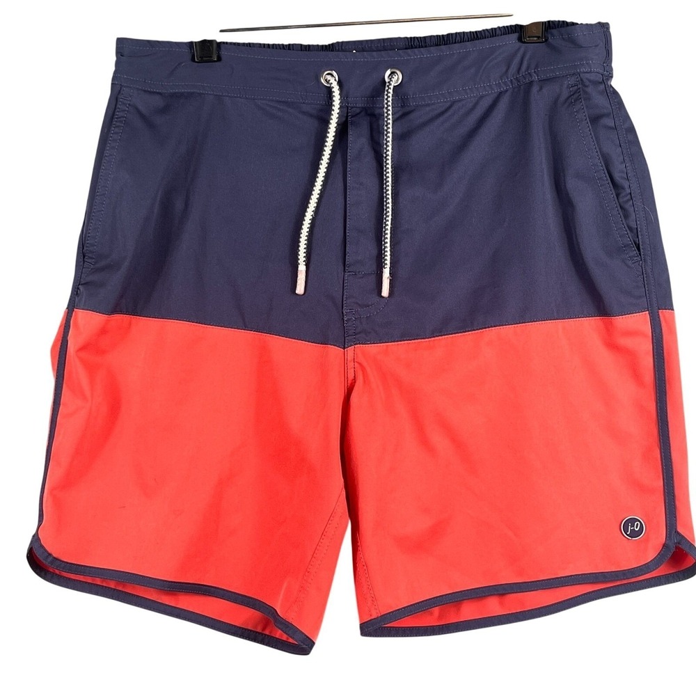 Johnnie-O Mens M Swim Trunks Colorblock Drawstring Mesh Lined Navy Orange Preppy